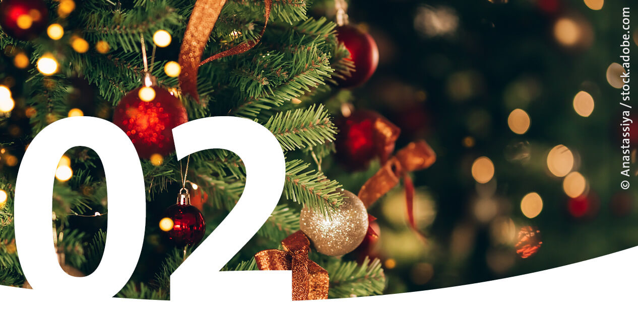 A decorated Christmas tree as the image for December 2nd in the advent calendar.