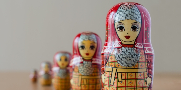 Several matryoshka figures in a row.