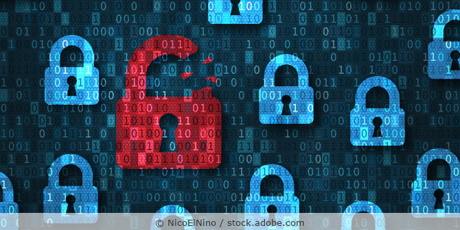 Blue data represented as locks, one red lock is open.